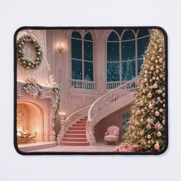 Item preview, Luxury Art Nouveau Pink Christmas Winter Fireplace #Pinkmas designed and sold by DreamlifeBackgrounds.