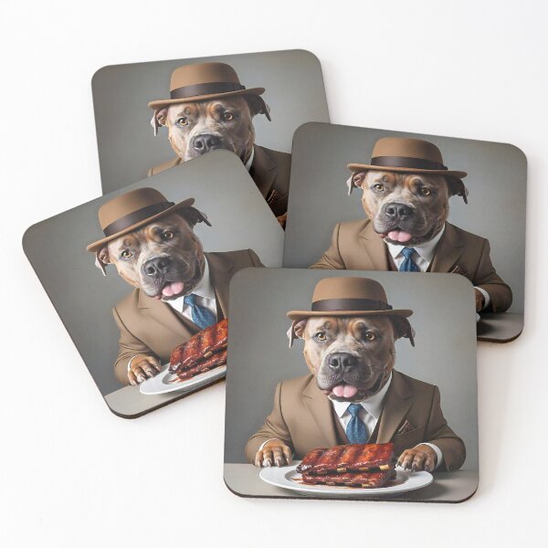 Item preview, Business Lunch Pit Bull in a Brown Suit and Hat designed and sold by vwcallais.
