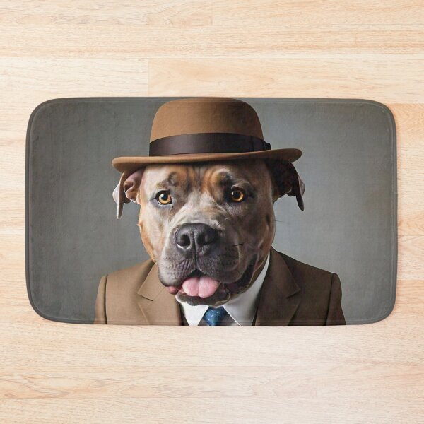Item preview, Business Lunch Pit Bull in a Brown Suit and Hat designed and sold by vwcallais.