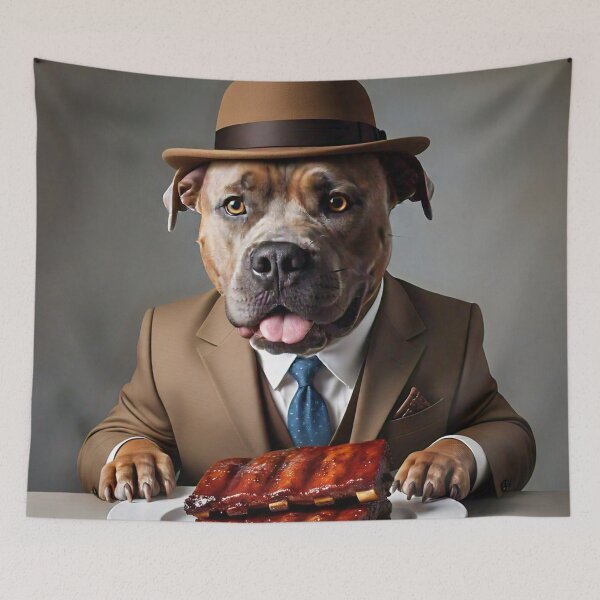 Item preview, Business Lunch Pit Bull in a Brown Suit and Hat designed and sold by vwcallais.
