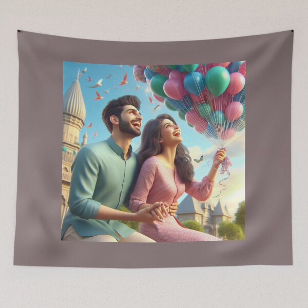 Item preview, Joyful Couple Releasing Balloons into the Sky designed and sold by choder61.