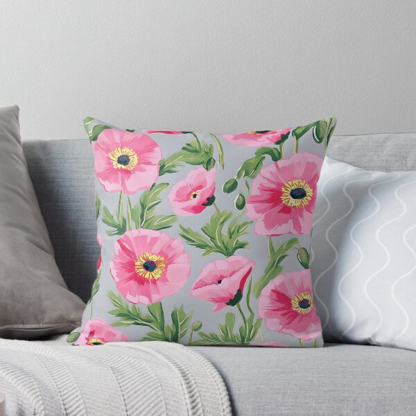 Aperçu de l'œuvre Coquelicots roses preppy sur fond gris doux créée et vendue par SophieClimaArt.