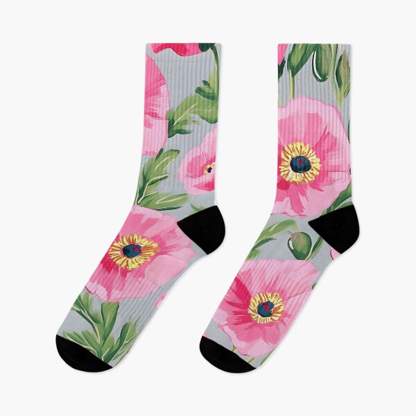 Item preview, Preppy pink poppies on soft grey background designed and sold by SophieClimaArt.