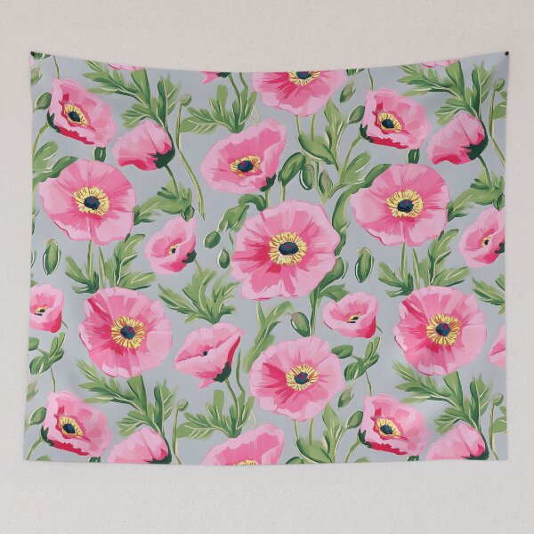 Item preview, Preppy pink poppies on soft grey background designed and sold by SophieClimaArt.
