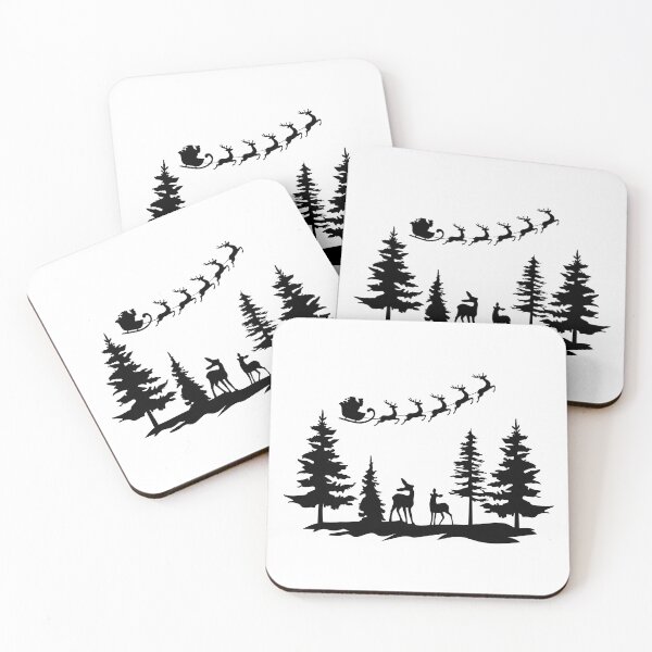 Item preview, Deer and Santa Claus Flying above the Forest designed and sold by MagnoliaLake.