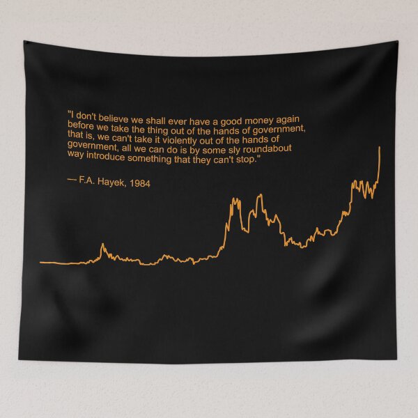 Item preview, BTC Bitcoin Chart Orange-Pilled F.A.Hayek Quote designed and sold by KatelynMitalski.