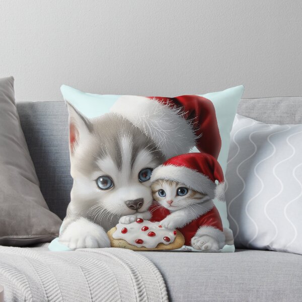 Item preview, Siberian Husky and Kitten's Holiday Treat designed and sold by silp159.