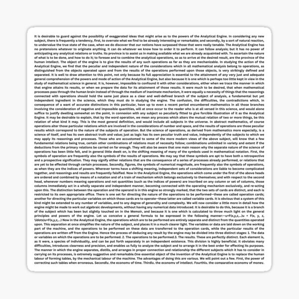 Artikel-Vorschau von Ada Lovelaces Anmerkungen zum Text der Analytical Engine, designt und verkauft von QuietDespairCo.