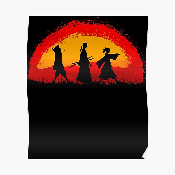 Samouraï, champloo, marche, coucher soleil Poster