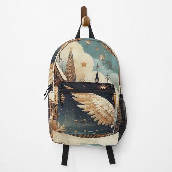 Item preview, Stylized angel over the winter Christmas city illustration designed and sold by 4Seasons.