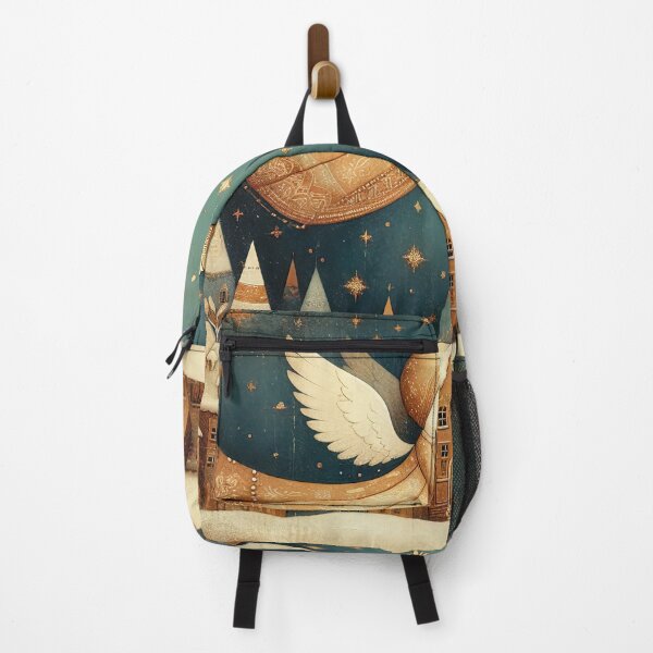 Item preview, Stylized angel over the winter Christmas city illustration designed and sold by 4Seasons.