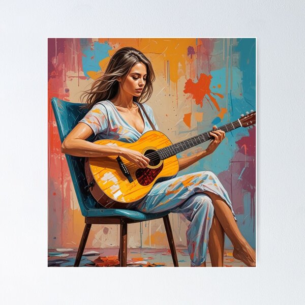 Young Woman Playing Guitar shops in Garden Setting, Original Oil Painting