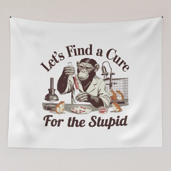 Item preview, Monkey Scientist, Cure for the Stupid, monkey, funnyfits70, Humor, Funny, retro, vintages, funny quotes, animal humor, designed and sold by FunnyFits70.