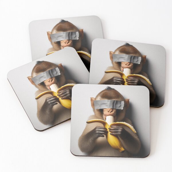 Item preview, A monkey holding a peeled banana, taped over, against a plain background designed and sold by homydesign.