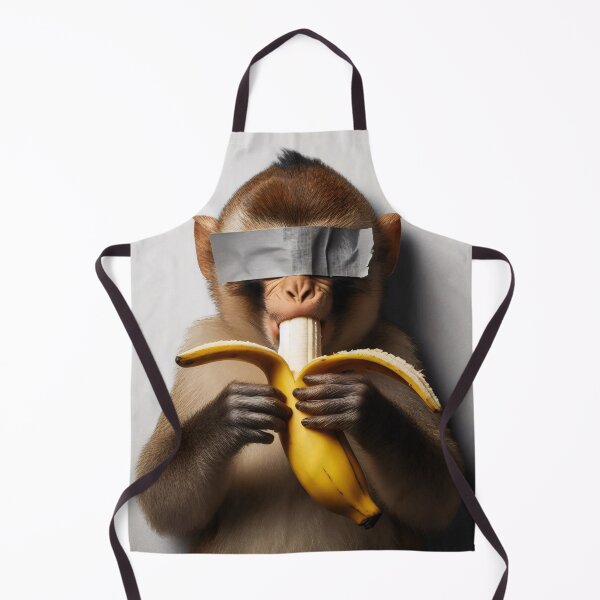 Item preview, A monkey holding a peeled banana, taped over, against a plain background designed and sold by homydesign.