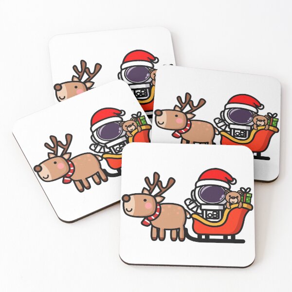 Item preview, Funny Astronauts cartoon wearing santa hat with Renindeer and Sleigh, Merry Christmas  designed and sold by NoeySmiley55.