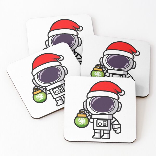 Item preview, Funny Astronauts cartoon wearing santa hat hold ornament ball, Merry Christmas  designed and sold by NoeySmiley55.