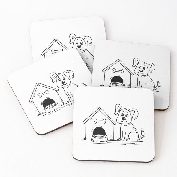 Item preview, Dog with a bone in a bowl beside a doghouse designed and sold by rasagamastore.