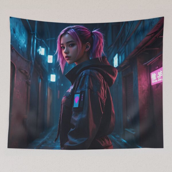 Item preview, Girl in a Dark Cyberpunk Street designed and sold by papi1998.