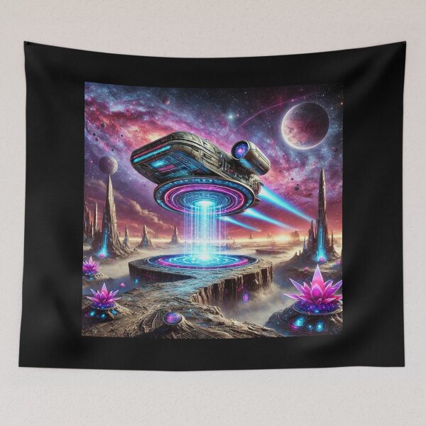Artikelvorschau, Futuristische Zeitmaschine landet auf einem fremden Planeten entworfen und verkauft von MrTrendyDesigns.
