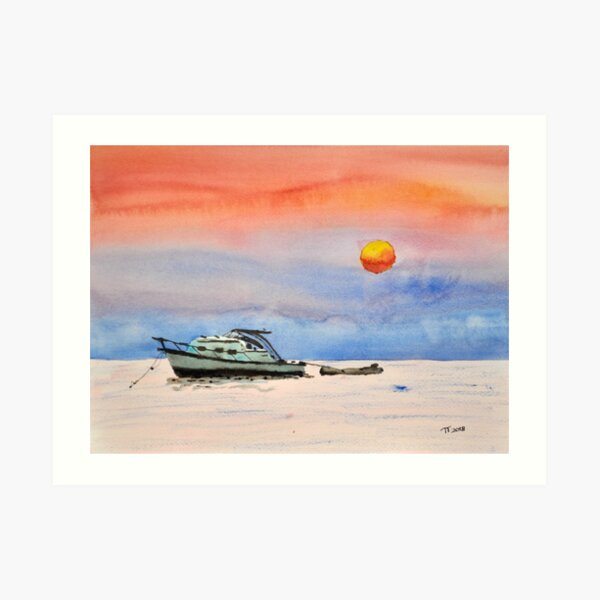 sunset boat Art Print