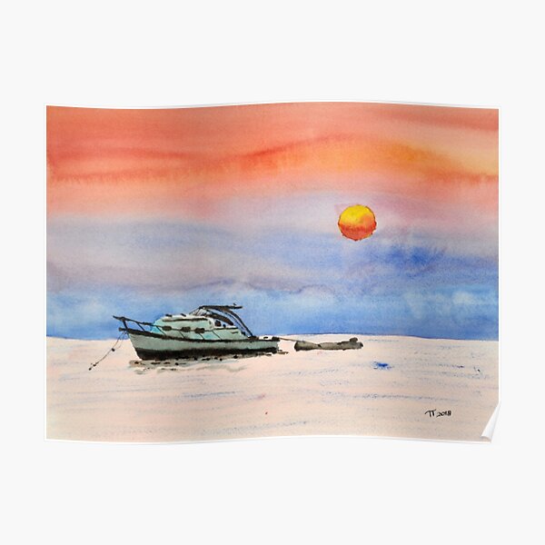 sunset boat Poster