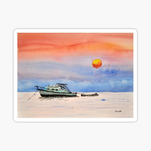 sunset boat Sticker