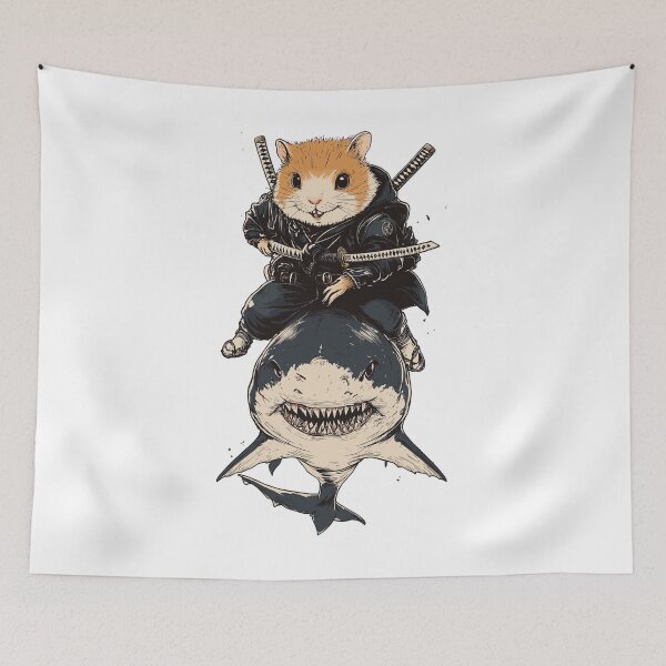Item preview, Ninja Hamster Riding Shark Funny Samurai Animal Humor designed and sold by Madine Design.