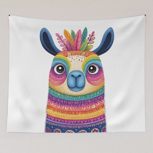 Item preview, Vibrant Llama Art Rainbow Animal Illustration Colorful Tribal Llama Whimsical Llama Portrait Festive Folk Art Llama designed and sold by Fernnieskillup.