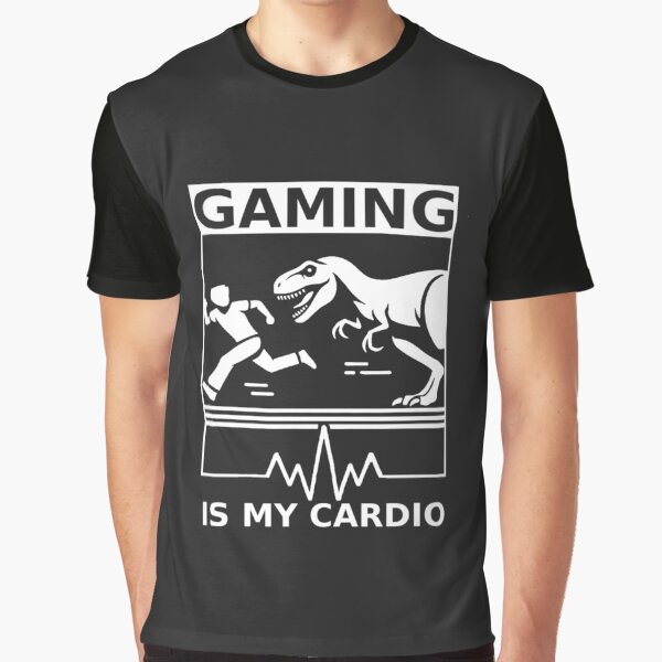 Vista previa del artículo con la obra «Los juegos son mi cardio - Dino Escape Design», diseñado y vendido por GameLoreGifts.