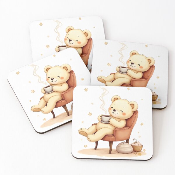 Item preview, A little teddy bear sits comfortably sipping coffee designed and sold by kankan22.