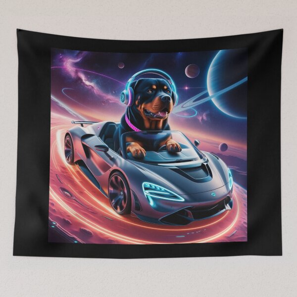 Item preview, Cosmic Rottweiler Jamming in a Futuristic Ride designed and sold by MrTrendyDesigns.