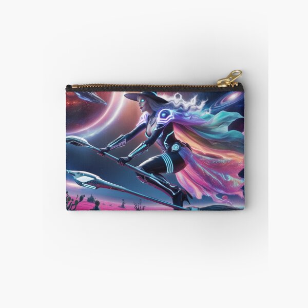 Item preview, Futuristic Witch Chasing Aliens in Cosmic Skies designed and sold by MrTrendyDesigns.
