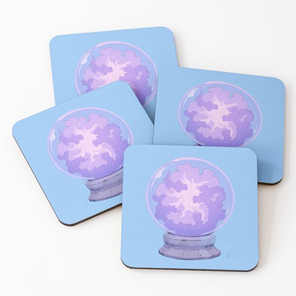 Item preview, Glowing Purple Mist Crystal Ball in Pastel Blue Background  Comic Style Illustration designed and sold by MadeByHaresShop.