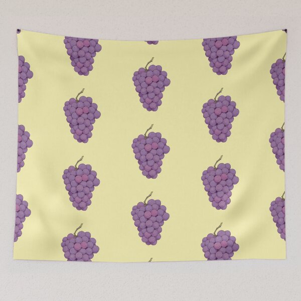 Item preview, Vibrant Purple Grapes amidst a Pastel Yellow Dream Ligne Claire Comic Illustration designed and sold by ShroomForge.