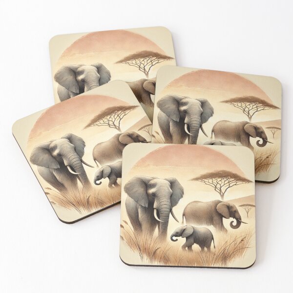 Item preview, Vintage Elegance: Watercolor African Elephants in Savanna. designed and sold by CreaKat.
