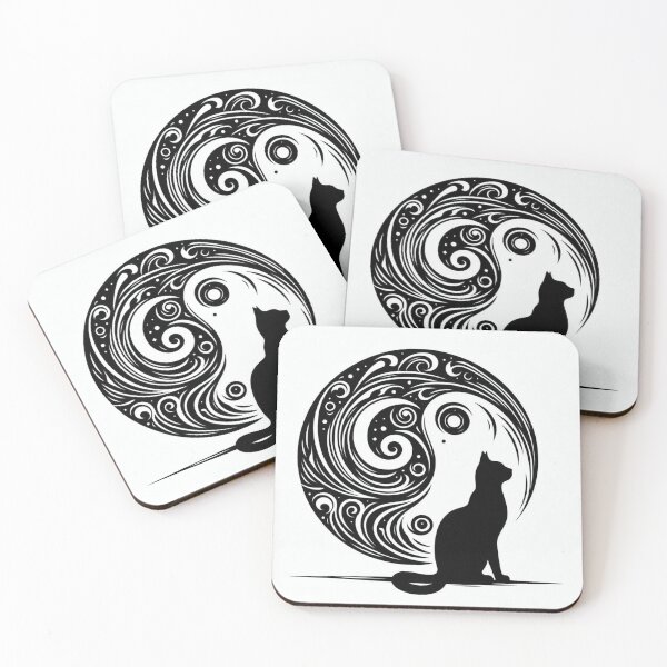 Item preview, cat in the moonlight, art decoration, black and white designed and sold by nicnacc.