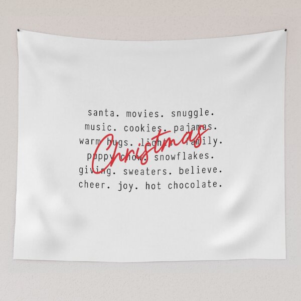 Item preview, Christmas words, santa, movies, snuggle, music, cookies, pajamas, PJs, warm hugs, hot chocolatte, snowflakes, sweaters, believe designed and sold by Dominika Farkašová.