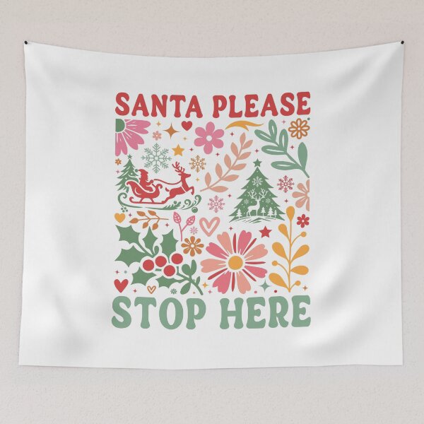 Item preview, Santa Please Stop Here Boho Flowers Christmas Design designed and sold by Dominika Farkašová.