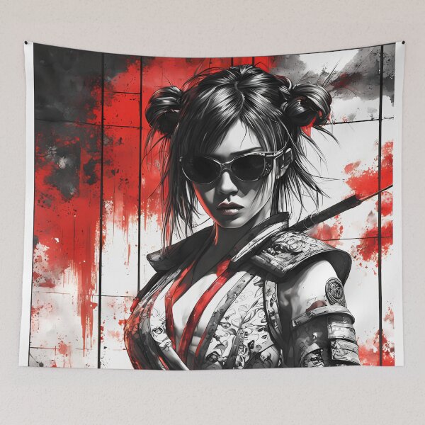 Item preview, Futuristic Female Samurai with Sunglasses | Dystopian Japan Art designed and sold by MystiqSlav.