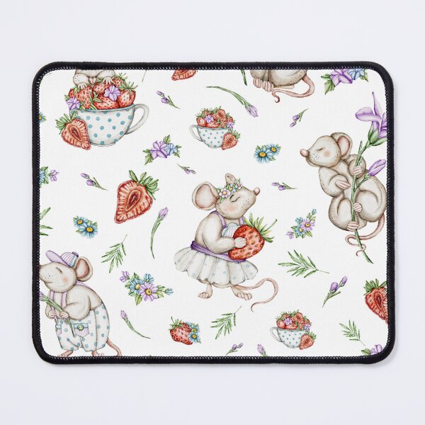 Item preview, seamless watercolour patterns Fairy Garden Mice, Strawberries and Flower Patterns designed and sold by NelenaArt.