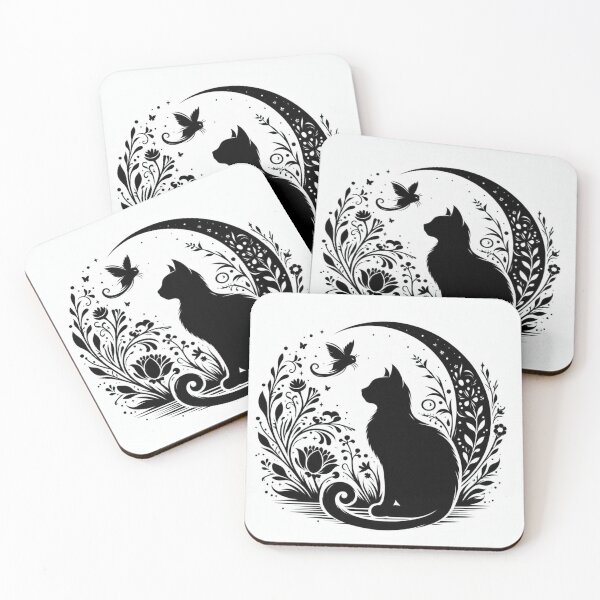 Item preview, black cat with flowers, art decoration, black and white designed and sold by nicnacc.