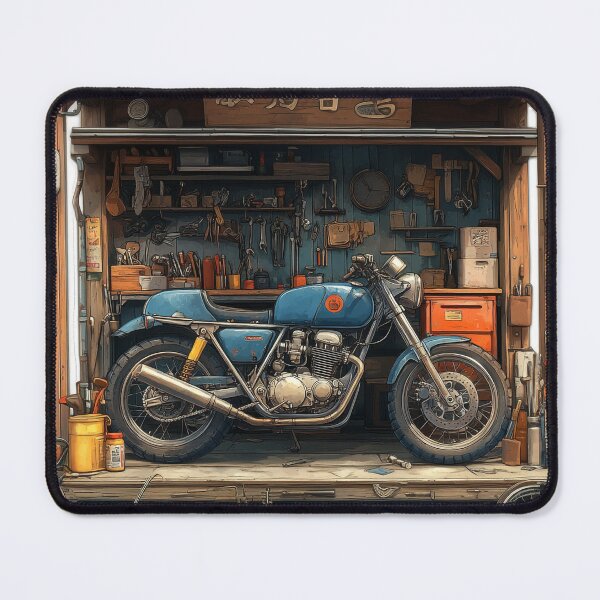 Item preview, "Vintage motorcycle in a workshop idyll" designed and sold by Kunst-Shirt.