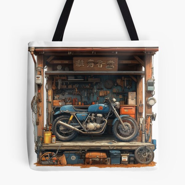Item preview, "Vintage motorcycle in a workshop idyll" designed and sold by Kunst-Shirt.