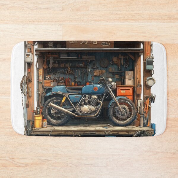 Item preview, "Vintage motorcycle in a workshop idyll" designed and sold by Kunst-Shirt.
