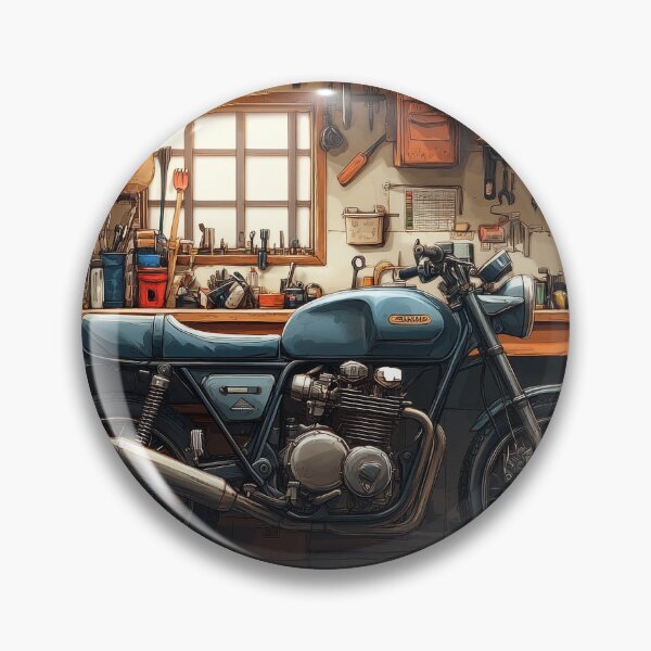 Item preview, "Classic motorcycle in a cozy workshop" designed and sold by Kunst-Shirt.