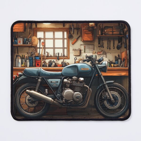 Item preview, "Classic motorcycle in a cozy workshop" designed and sold by Kunst-Shirt.