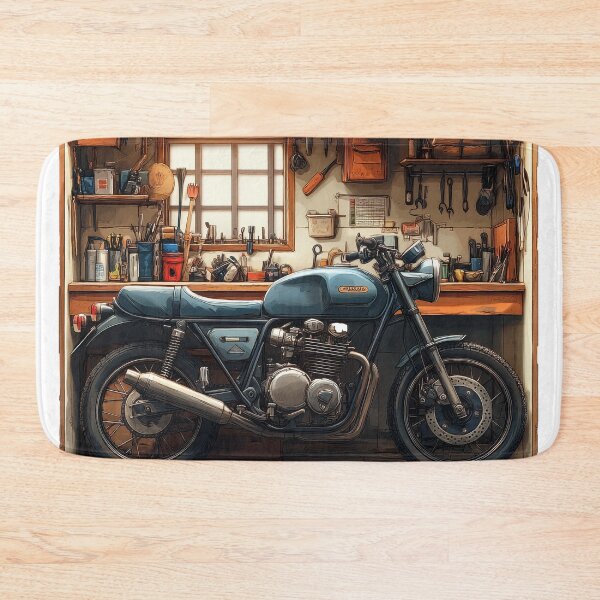Item preview, "Classic motorcycle in a cozy workshop" designed and sold by Kunst-Shirt.