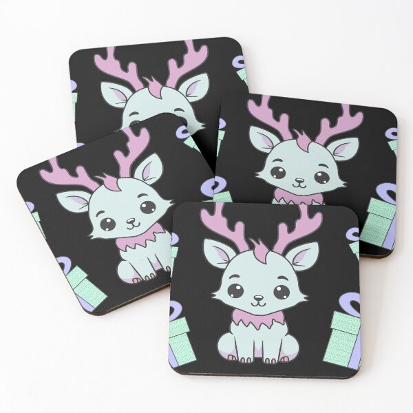Item preview, Cute kawaii reindeer surrounded by Christmas gifts/ pastel shades of pink, azure, purple, blue. designed and sold by My-fake-places.