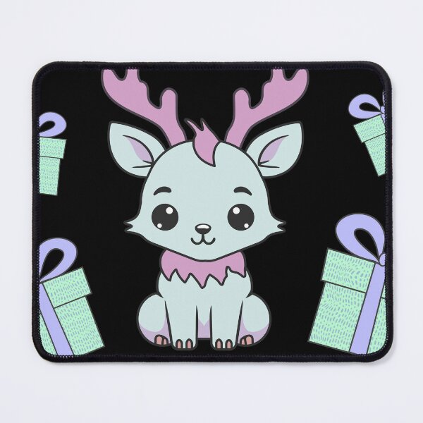 Item preview, Cute kawaii reindeer surrounded by Christmas gifts/ pastel shades of pink, azure, purple, blue. designed and sold by My-fake-places.